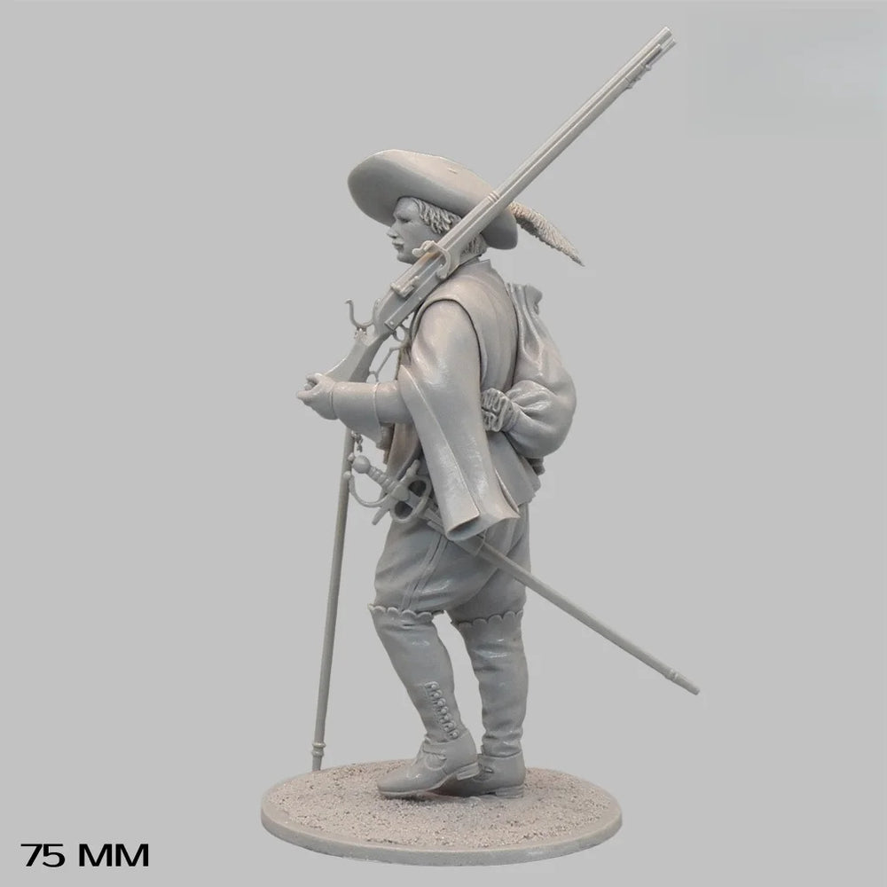75mm Napoleonic Musketeer in Ready Stance, Resin Model Figure Kit, Unassembled and Unpainted