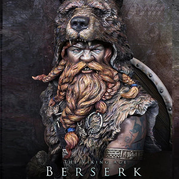 1/10 Medieval Viking Berserker with Plaited Beard and Snarl, Resin Model Bust Kit, Unassembled and Unpainted