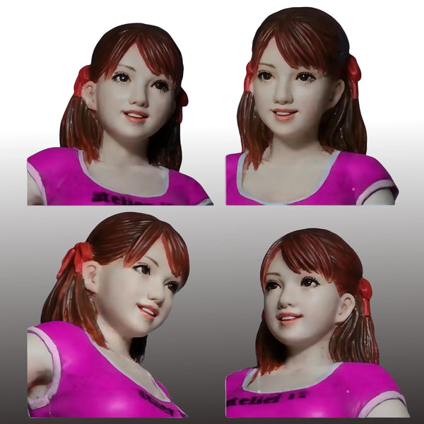 1/24 Girl with Brown Hair and Red Hair Ribbons, Resin Model Figure Kit, Anime Theme, Unassembled and Unpainted