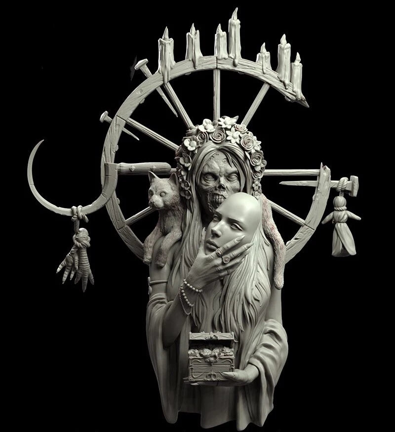 1/10 Dark Fantasy Witch, Resin Model Bust Kit, Fantasy Theme, Unassembled and Unpainted