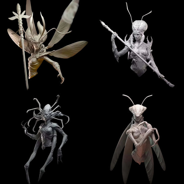 1/10 StarCraft Zerg Aliens, 4 Figures, Resin Model Bust Kit, Sci-Fi Theme, Unassembled and Unpainted