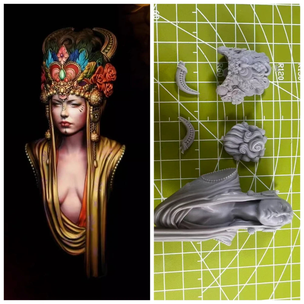 1/10 Slavic Empress with Ornate Jeweled Crown, Resin Model Bust Kit, Fantasy Theme, Unassembled and Unpainted