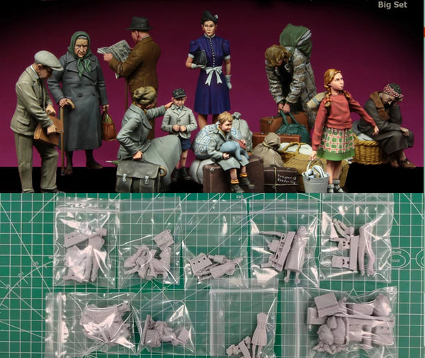 1/35 WWII Soviet Civilians Mixed Family Group, 8 Figures, Resin Model Figure Kit, Unassembled and Unpainted