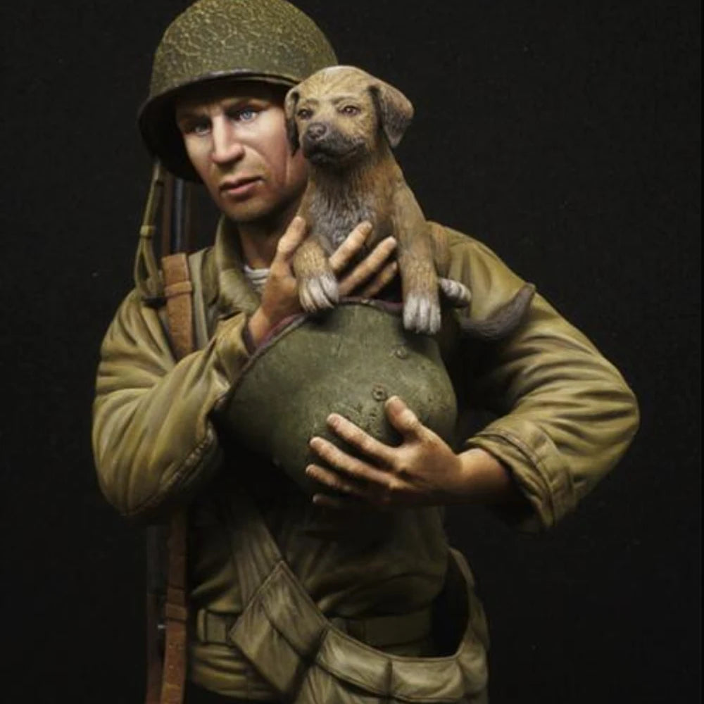 1/9 WWI Soldier with Dog, Resin Model Bust Kit, Unassembled and Unpainted