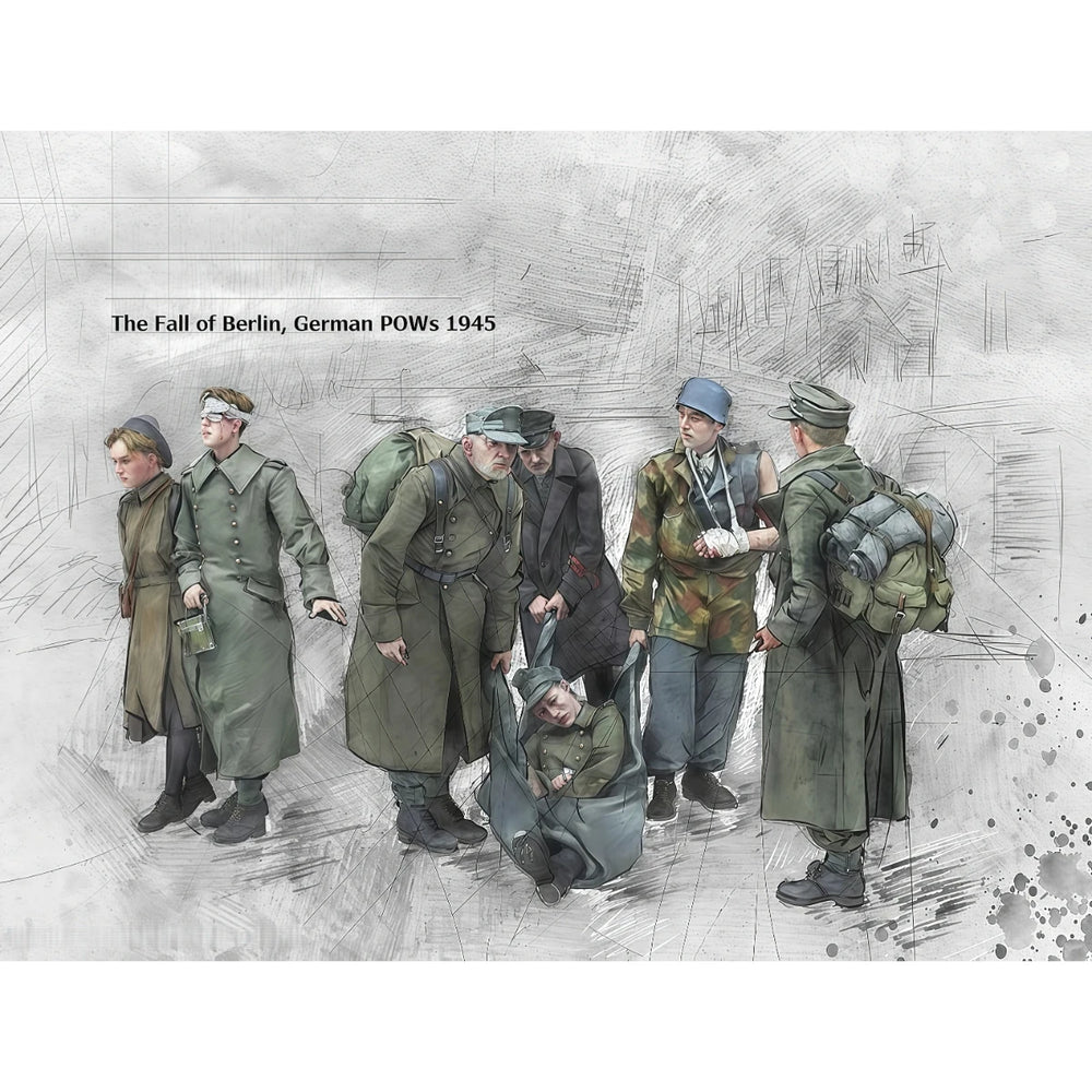 1/35 WWII German Infantry Squad with Prisoners, 7 Figures, Resin Model Figure Kit, Unassembled and Unpainted