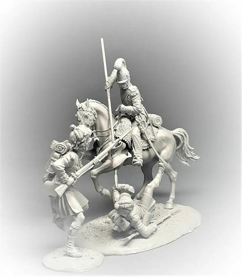 54mm Napoleonic Cavalry Charge, 4 Figures, Resin Model Figure Kit, Unassembled and Unpainted