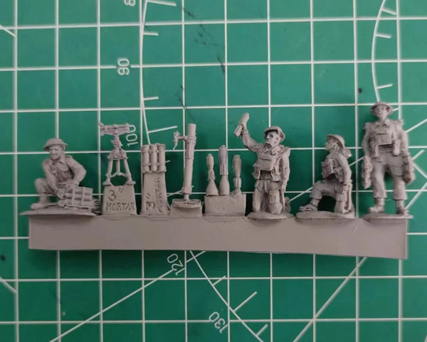1/72 WWI British BEF Mortar Team, 7 Figures, Resin Model Figure Kit, Unassembled and Unpainted