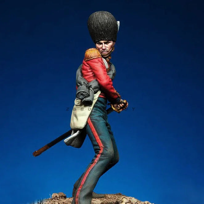 54mm Napoleonic French Officer in Red Coat with Busby, Resin Model Figure Kit, Unassembled and Unpainted