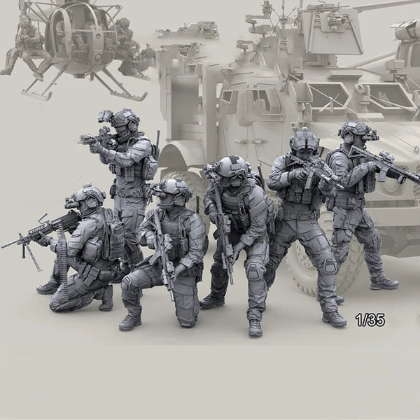 1/35 Modern Sci-Fi Power Armor Soldiers Combat Ready Squad, 9 Figures, Resin Model Figure Kit, Unassembled and Unpainted