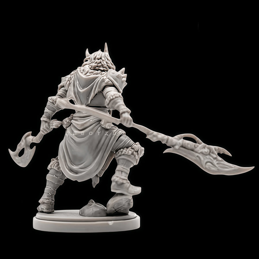 Horned Demon Warrior Dual Axe 38mm Resin Figure - resin model view 2