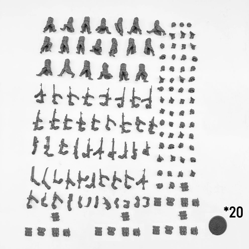 28mm WWI Infantrymen and Officers, 20 Figures, Resin Model Figure Kit, Unassembled and Unpainted