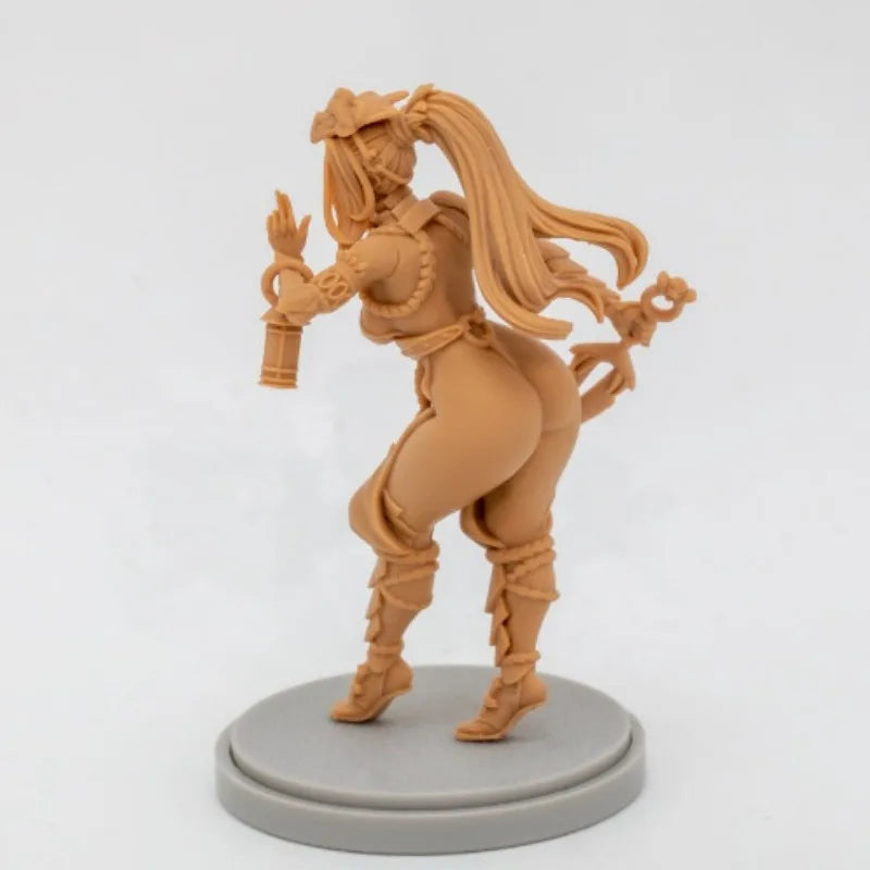 30mm Sorceress with Dual Staffs and Flowing Hair, Resin Model Figure Kit, Fantasy Theme, Unassembled and Unpainted