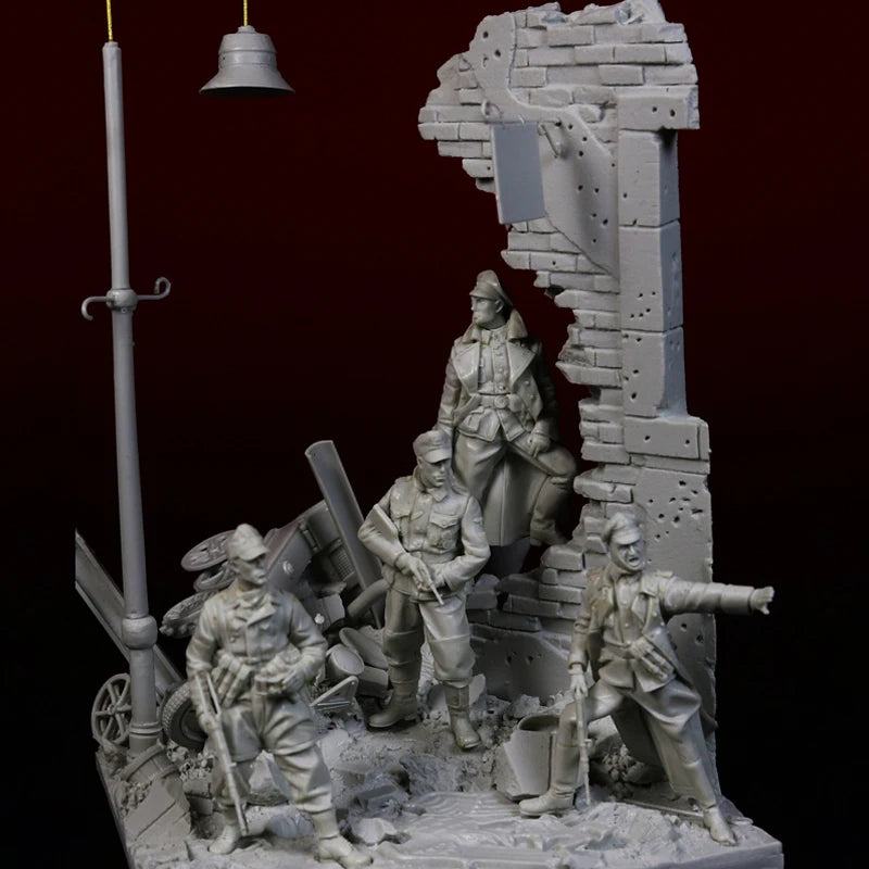 1/35 WWII Urban Bunker Soldiers, 4 Figures, Resin Model Diorama Kit, Unassembled and Unpainted