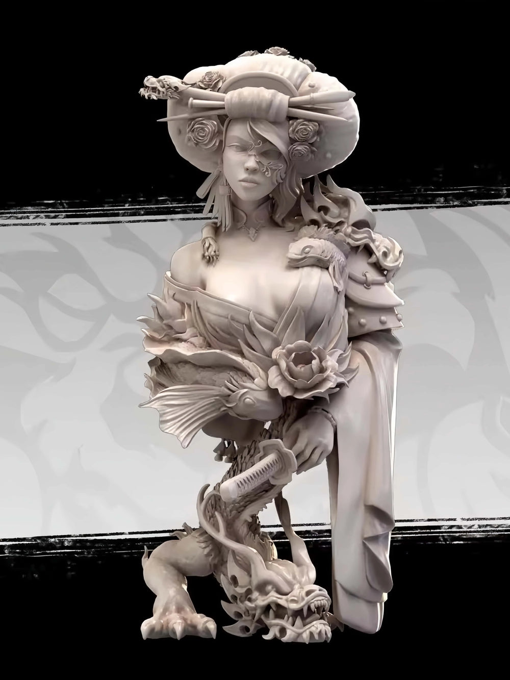 1/9 Elegant Maiden with Feathered Hat and Roses, Resin Model Bust Kit, Fantasy Theme, Unassembled and Unpainted