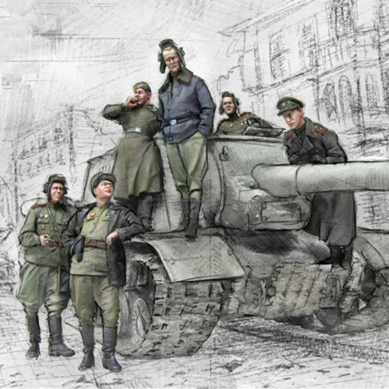 1/35 WWII Soviet Tank Crew, 6 Figures, Resin Model Figure Kit, Unassembled and Unpainted
