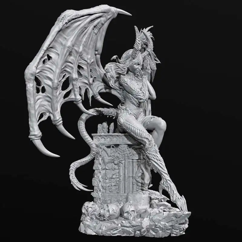 90mm Demon Sorceress with Horned Wings, Resin Model Figure Kit, Fantasy Theme, Unassembled and Unpainted