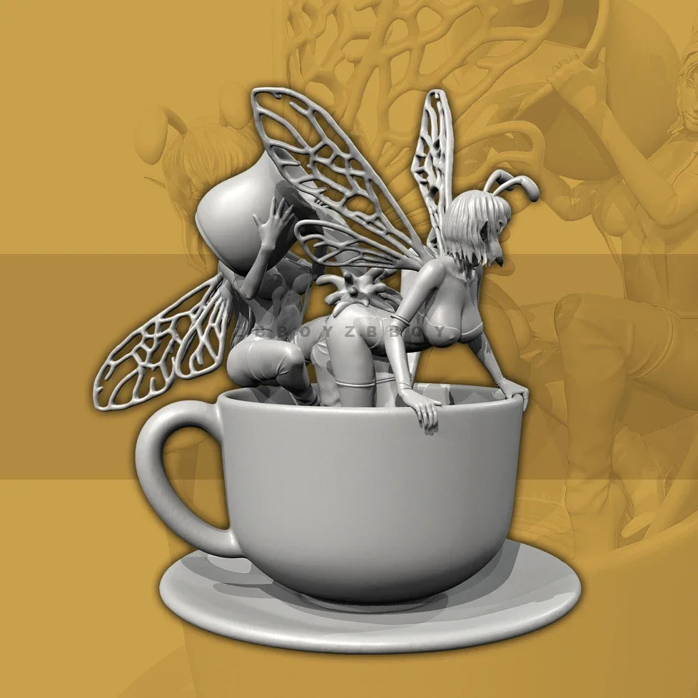 100mm Fairy in Teacup, Resin Model Figure Kit, Fantasy Theme, Unassembled and Unpainted