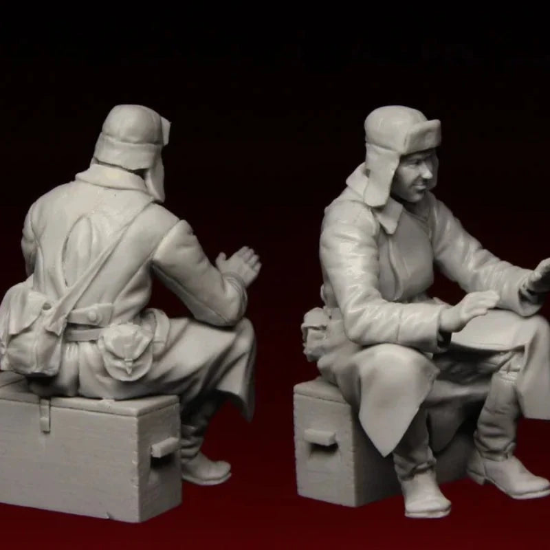 1/35 WWII Soviet Soldier in Ushanka Seated on Crate, Resin Model Figure Kit, Unassembled and Unpainted