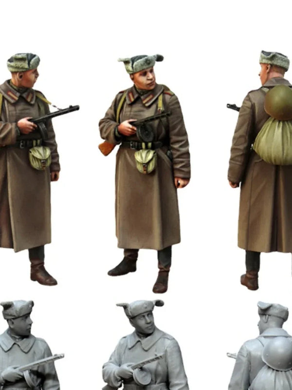 1/35 WWII Soviet Rifleman PPSh-41 Gunner and Support, 3 Figures, Resin Model Figure Kit, Unassembled and Unpainted