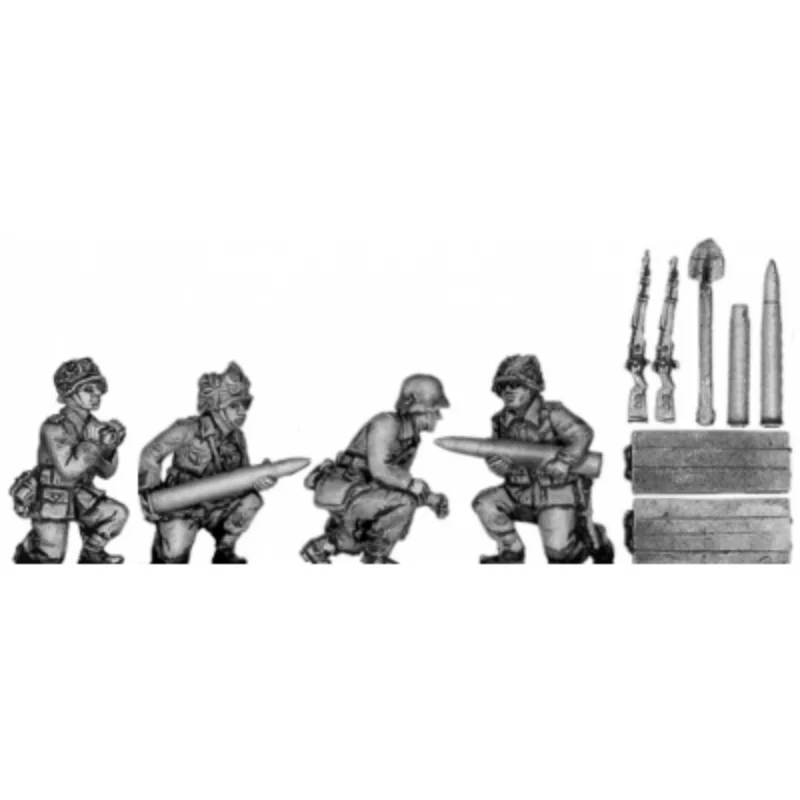 1/72 WWII German Artillery Crew Loading Shells, 4 Figures, Resin Model Figure Kit, Unassembled and Unpainted