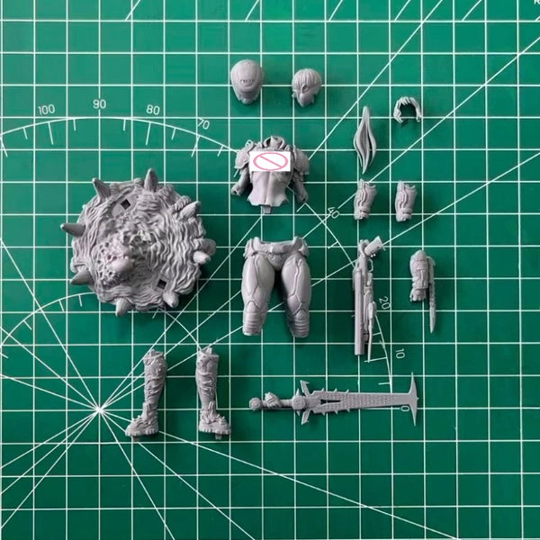 1/24 Female Sci-Fi Commando in Green Armor, Resin Model Figure Kit, Sci-Fi Theme, Unassembled and Unpainted