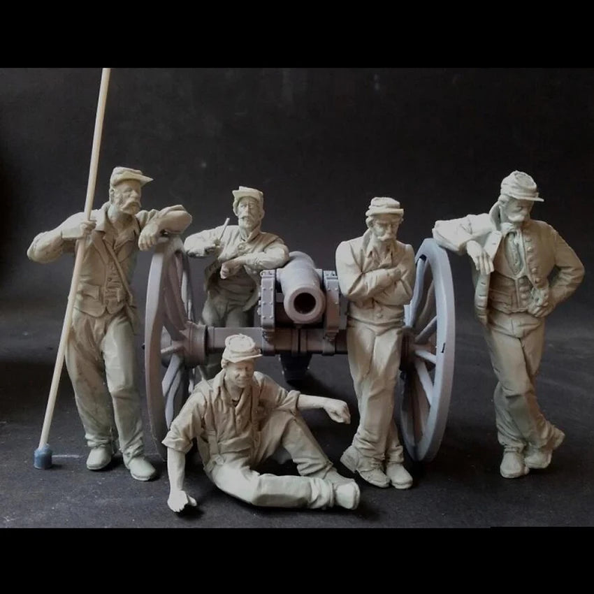 1/24 American Civil War Confederate Artillery, 5 Figures, Resin Model Figure Kit, Unassembled and Unpainted