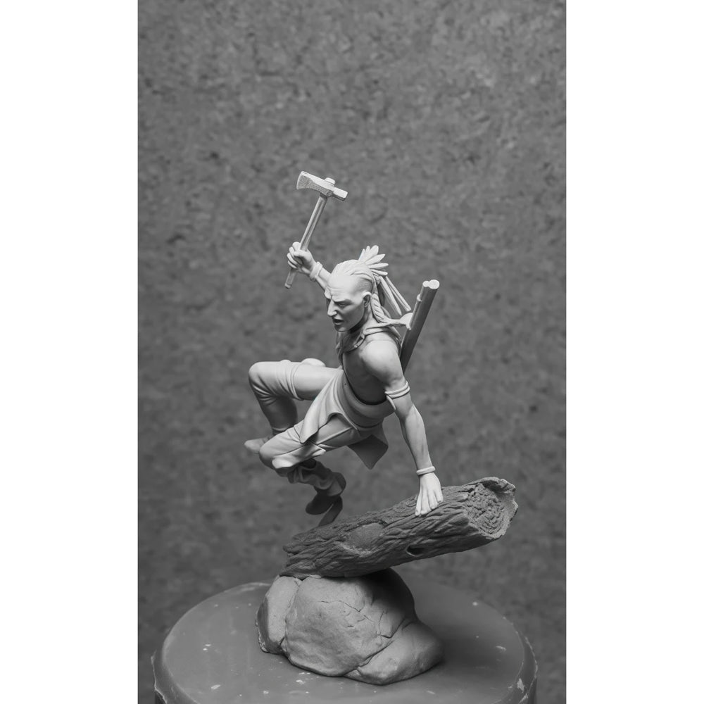 54mm Spiky-Haired Female Berserker Leaping with Axe, Resin Model Figure Kit, Fantasy Theme, Unassembled and Unpainted
