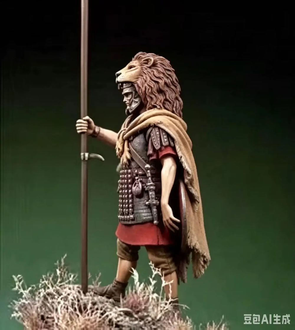 1/24 Lion-Headed Barbarian Warrior with Spear, Resin Model Figure Kit, Fantasy Theme, Unassembled and Unpainted