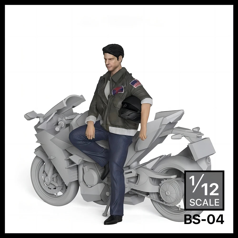 1/12 Male with Motorcycle, Resin Model Figure Kit, Anime Theme, Unassembled and Unpainted