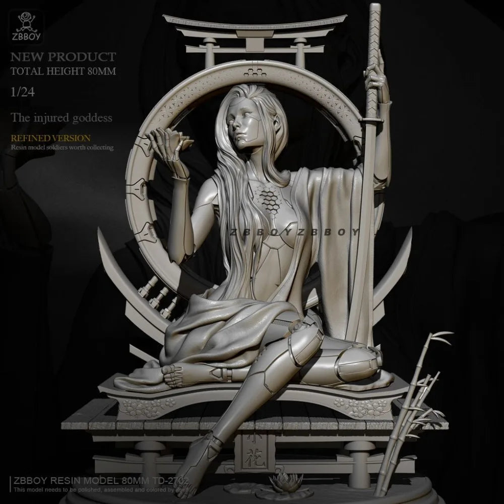 80mm Mechanical Female Warrior, Resin Model Figure Kit, Fantasy Theme, Unassembled and Unpainted