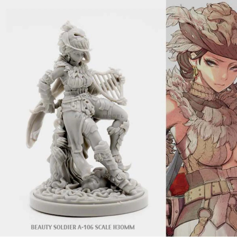 30mm Winged Fantasy Female Warrior, Resin Model Figure Kit, Fantasy Theme, Unassembled and Unpainted