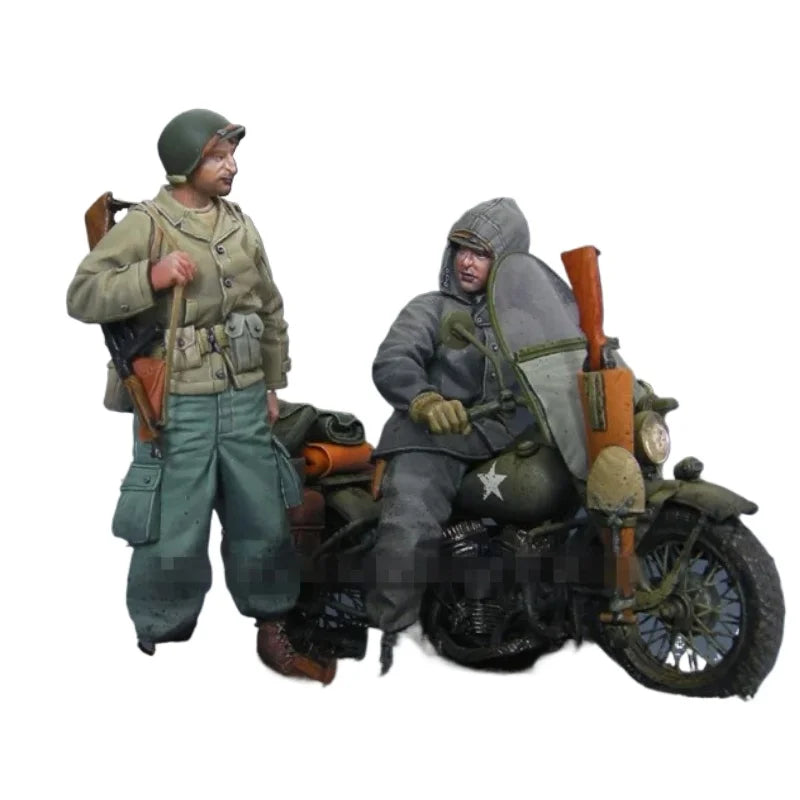 1/35 WWII US Motorcycle Dispatch with Escort, 2 Figures, Resin Model Figure Kit, Unassembled and Unpainted