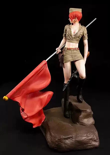 1/12 Female Soldier with Red Flag, Resin Model Figure Kit, Anime Theme, Unassembled and Unpainted