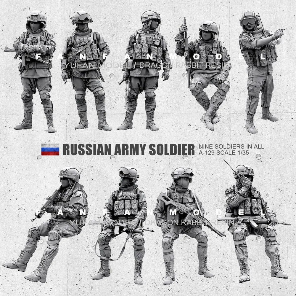 1/35 Modern Russian Army Squad in Combat Gear, 9 Figures, Resin Model Figure Kit, Unassembled and Unpainted