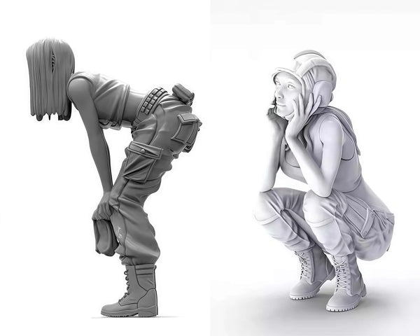 1/20 Action Girls, 2 Figures, Resin Model Figure Kit, Anime Theme, Unassembled and Unpainted