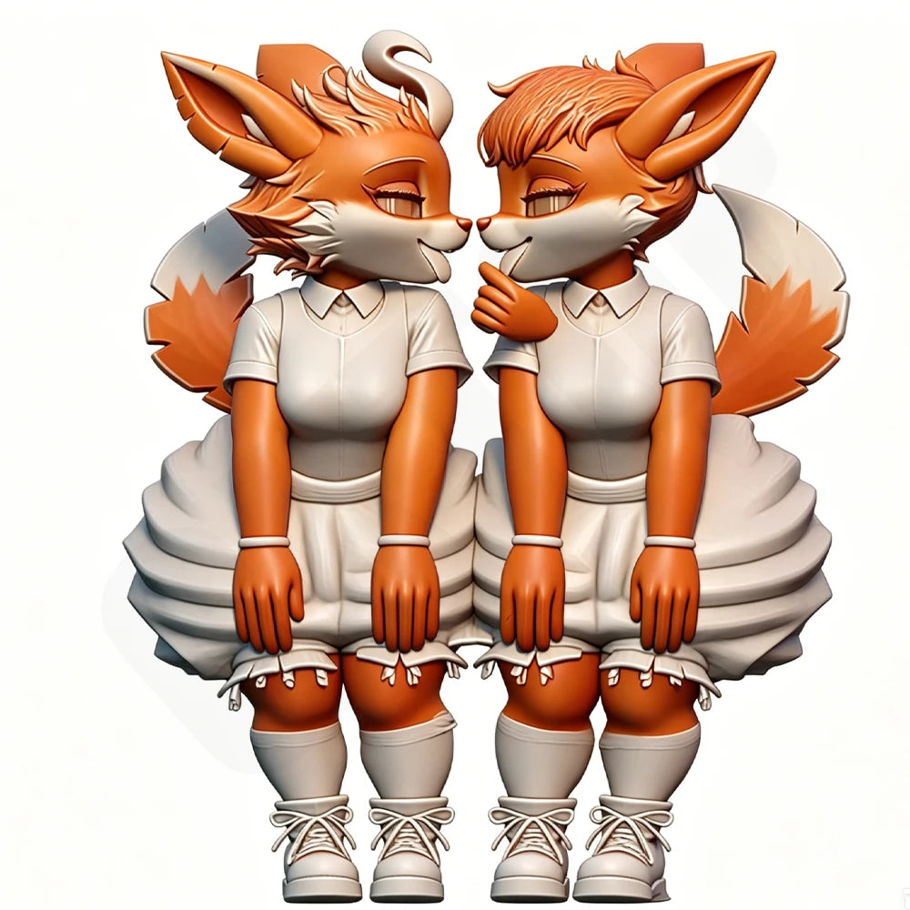 1/24 Twin Anthropomorphic Fox Girls, 2 Figures, Resin Model Figure Kit, Anime Theme, Unassembled and Unpainted