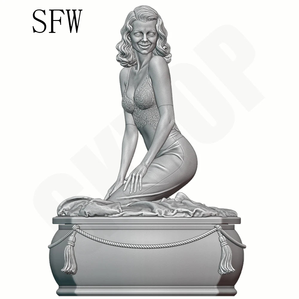 1/24 Vintage Woman on Pedestal, Resin Model Figure Kit, Unassembled and Unpainted