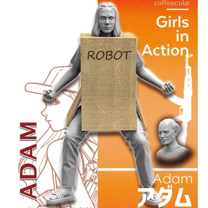 1/24 Long-Haired Anime Girl in Cargo Pants, Resin Model Figure Kit, Anime Theme, Unassembled and Unpainted