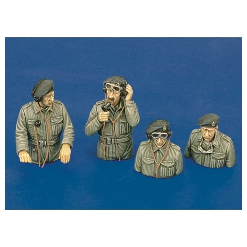 1/35 WWII British Tank Crew in Berets and Caps, 4 Figures, Resin Model Figure Kit, Unassembled and Unpainted