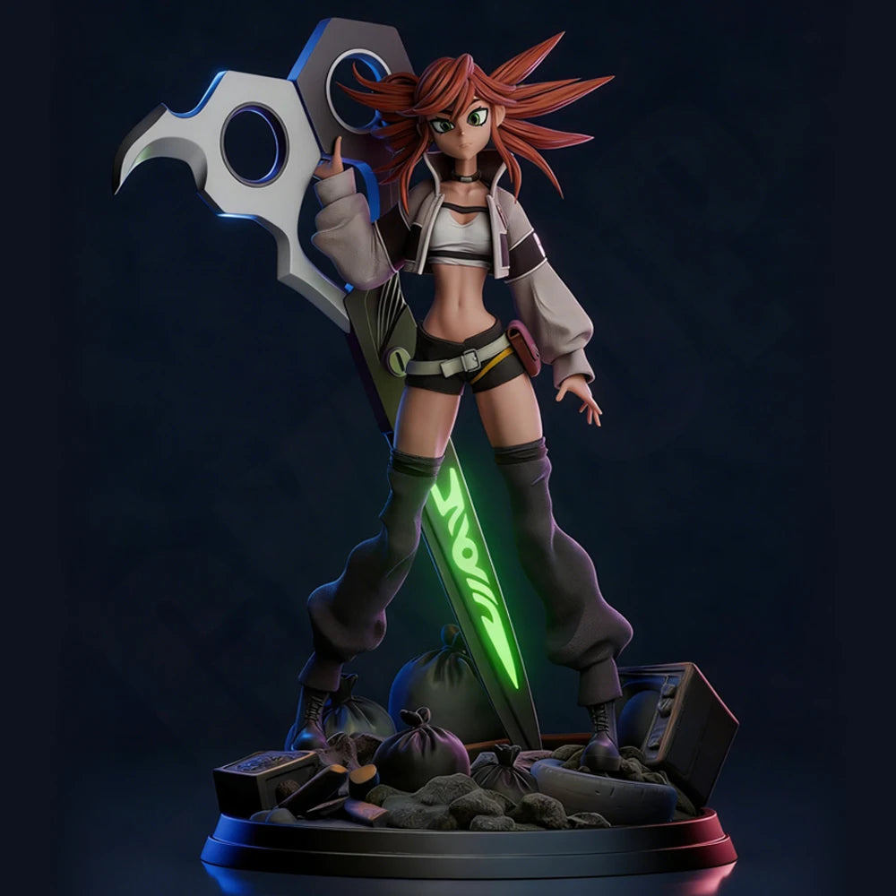 1/24 Red-Haired Female Warrior with Curved Scythe, Resin Model Figure Kit, Anime Theme, Unassembled and Unpainted