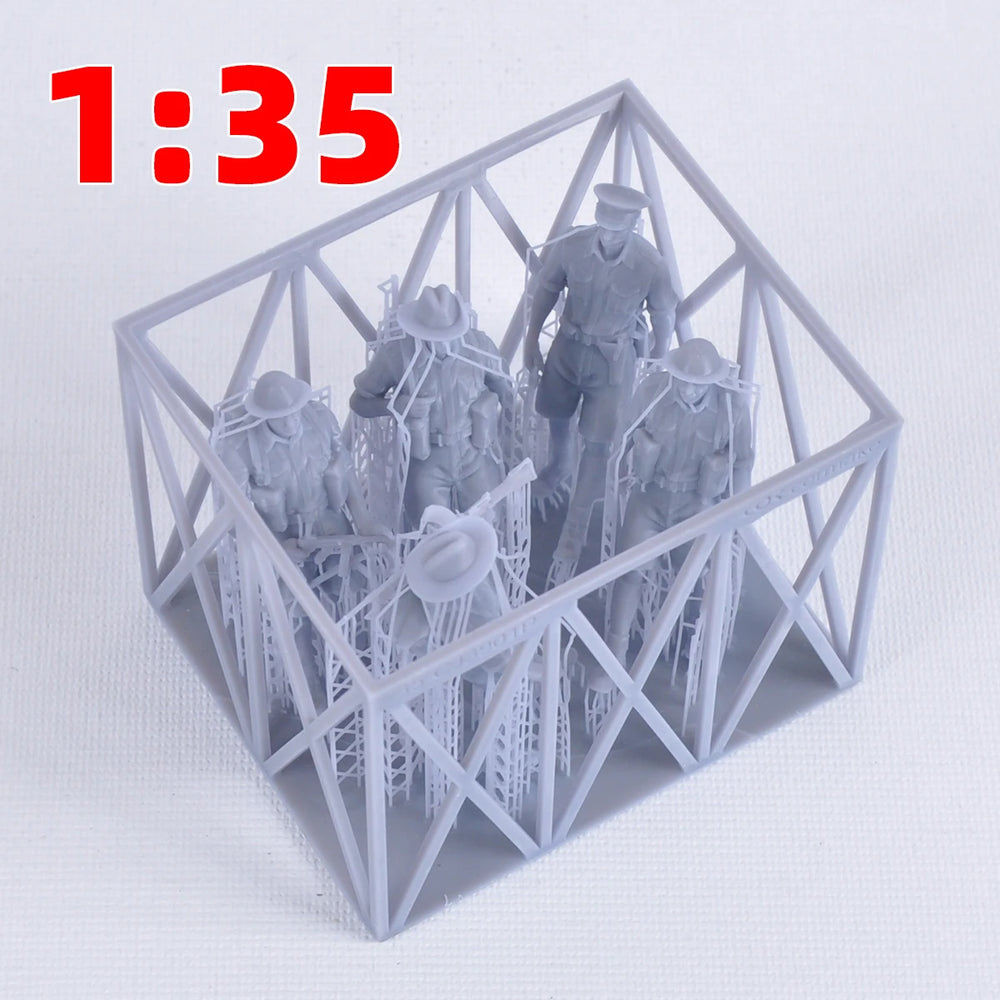 1/35 WWII British Infantry at Wooden-Lattice Fortification, 6 Figures, Resin Model Figure Kit, Unassembled and Unpainted