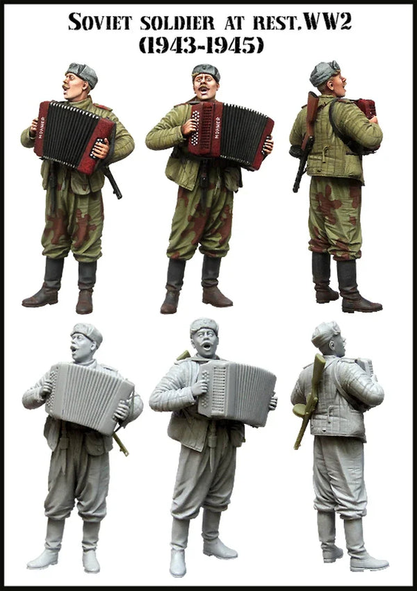 1/35 WWII Soviet Infantry at Rest with Accordions, Resin Model Figure Kit, Unassembled and Unpainted