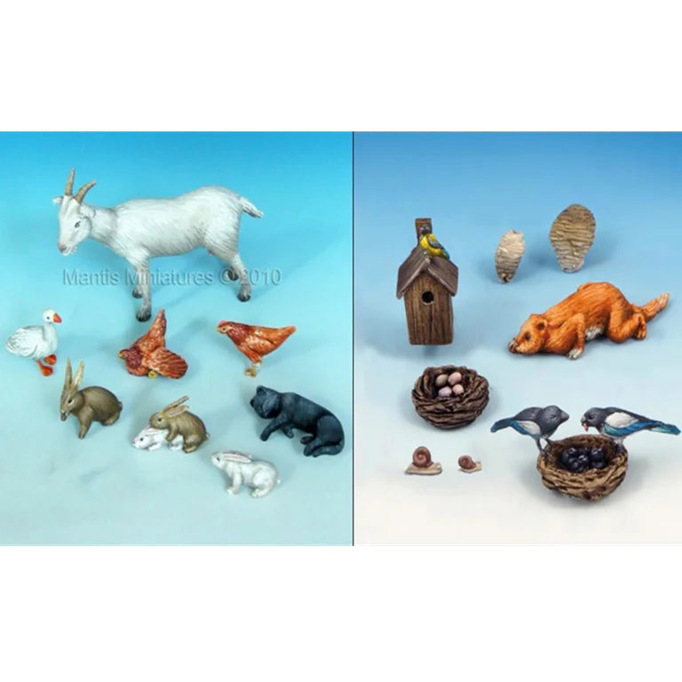 1/35 Wildlife Landscape Base Set, 18 Figures, Resin Model Diorama Kit, Wildlife Theme, Unassembled and Unpainted