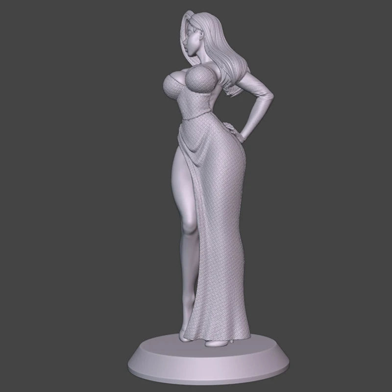 75mm Woman in Long Gown Hand on Hip, Resin Model Figure Kit, Unassembled and Unpainted