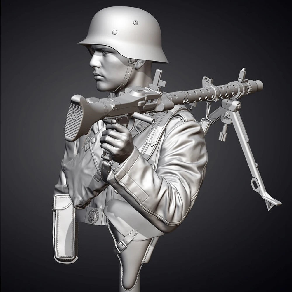 1/10 WWII German MG34 Gunner, Resin Model Bust Kit, Unassembled and Unpainted