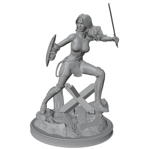 1/24 Warrior Woman Striking with Sword and Shield, Resin Model Figure Kit, Fantasy Theme, Unassembled and Unpainted