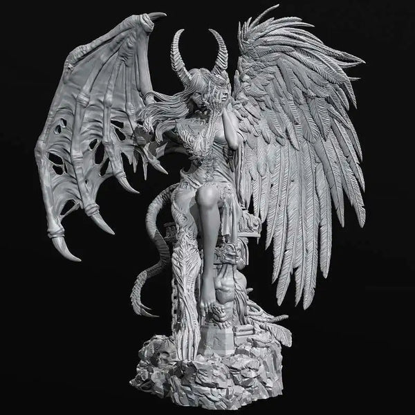 90mm Demon Sorceress with Horned Wings, Resin Model Figure Kit, Fantasy Theme, Unassembled and Unpainted