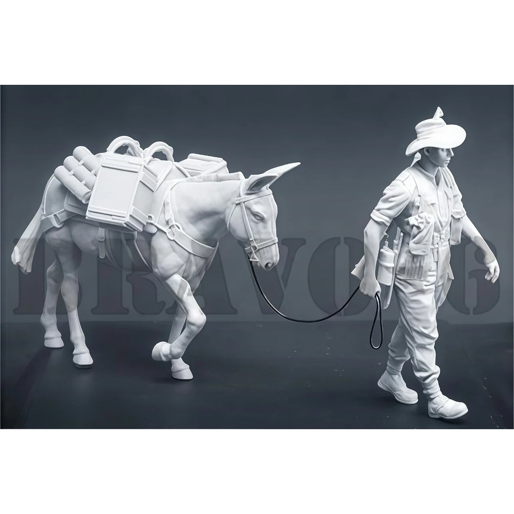 1/35 WWII British Chindit with Mule, 2 Figures, Resin Model Figure Kit, Unassembled and Unpainted