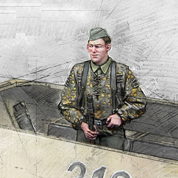 1/35 WWII German Infantry in Splinter Camouflage with Glasses, Resin Model Figure Kit, Unassembled and Unpainted