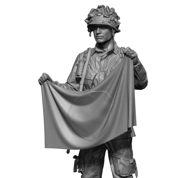 1/35 WWII US Paratrooper with Poncho, Resin Model Figure Kit, Unassembled and Unpainted